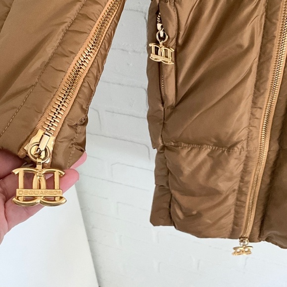 DSQUARED Down Women’s Parks Jacket Puffer Tan Gold Bronze Luxury S Oversized - Picture 10 of 16